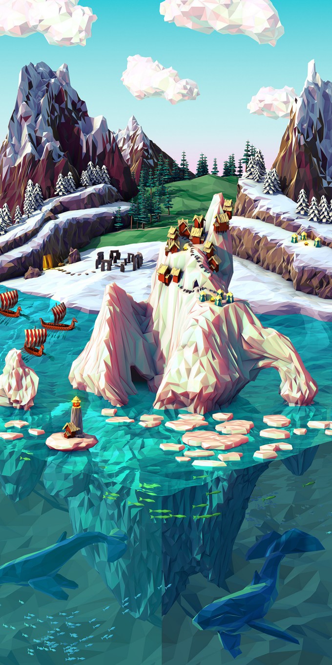 scenery made of geometrical shapes