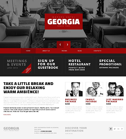 Red Contrast Hotels WordPress Theme