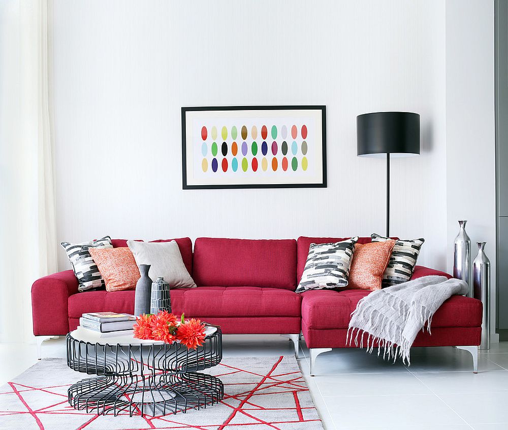 Exquisite-dark-red-sofa-brings-vivaciousness-to-the-white-living-room