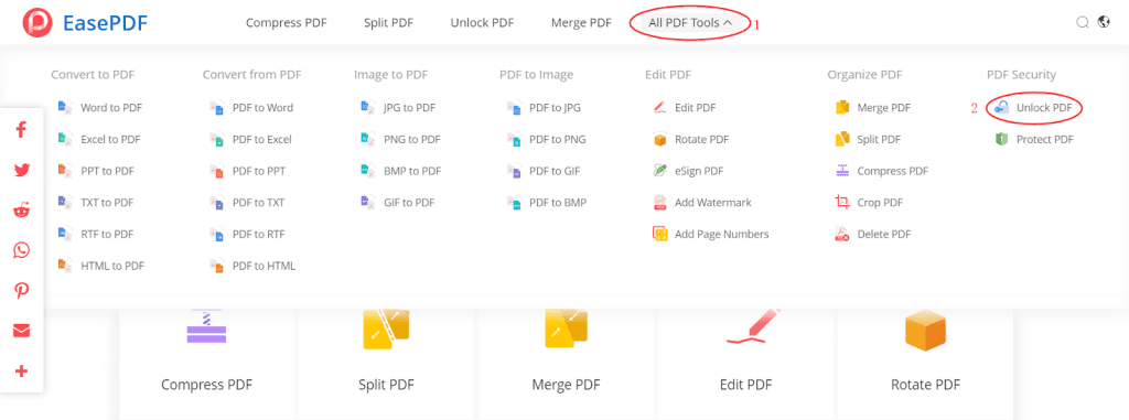 EasePDF Homepage All PDF Tools Unlock PDF