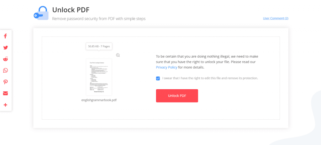 EasePDF Unlock PDF Submit