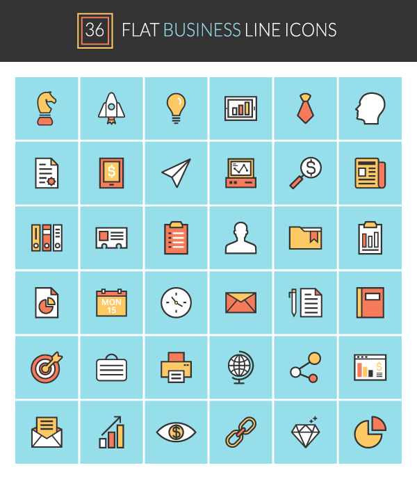 36 Free Exclusive Vector Icons Flat Business Line Icons