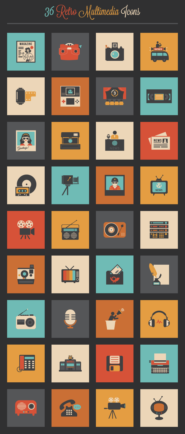 retro-multimedia-icon-set