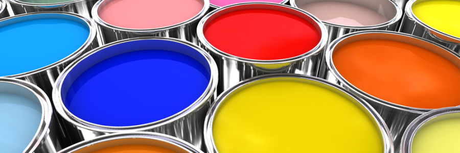 3d image of different color paint ink tank background