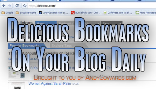 Use delicious to automate blog posts to wordpress using daily bookmarked links from your account! Brought to you by AndySowards.com